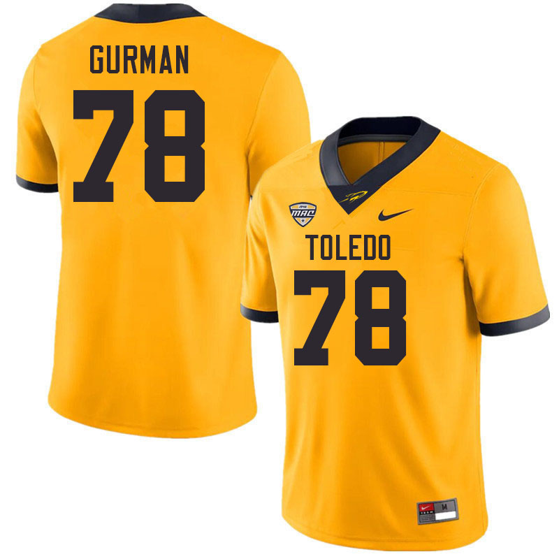 Toledo Rockets #78 Vitaliy Gurman College Football Jerseys Stitched Sale-Gold